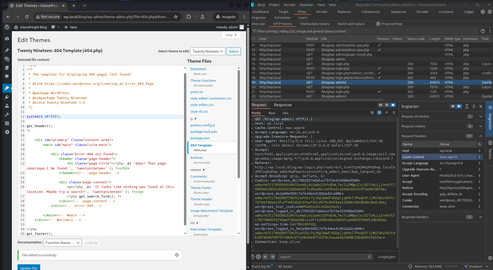 Selecting an inactive theme to edit